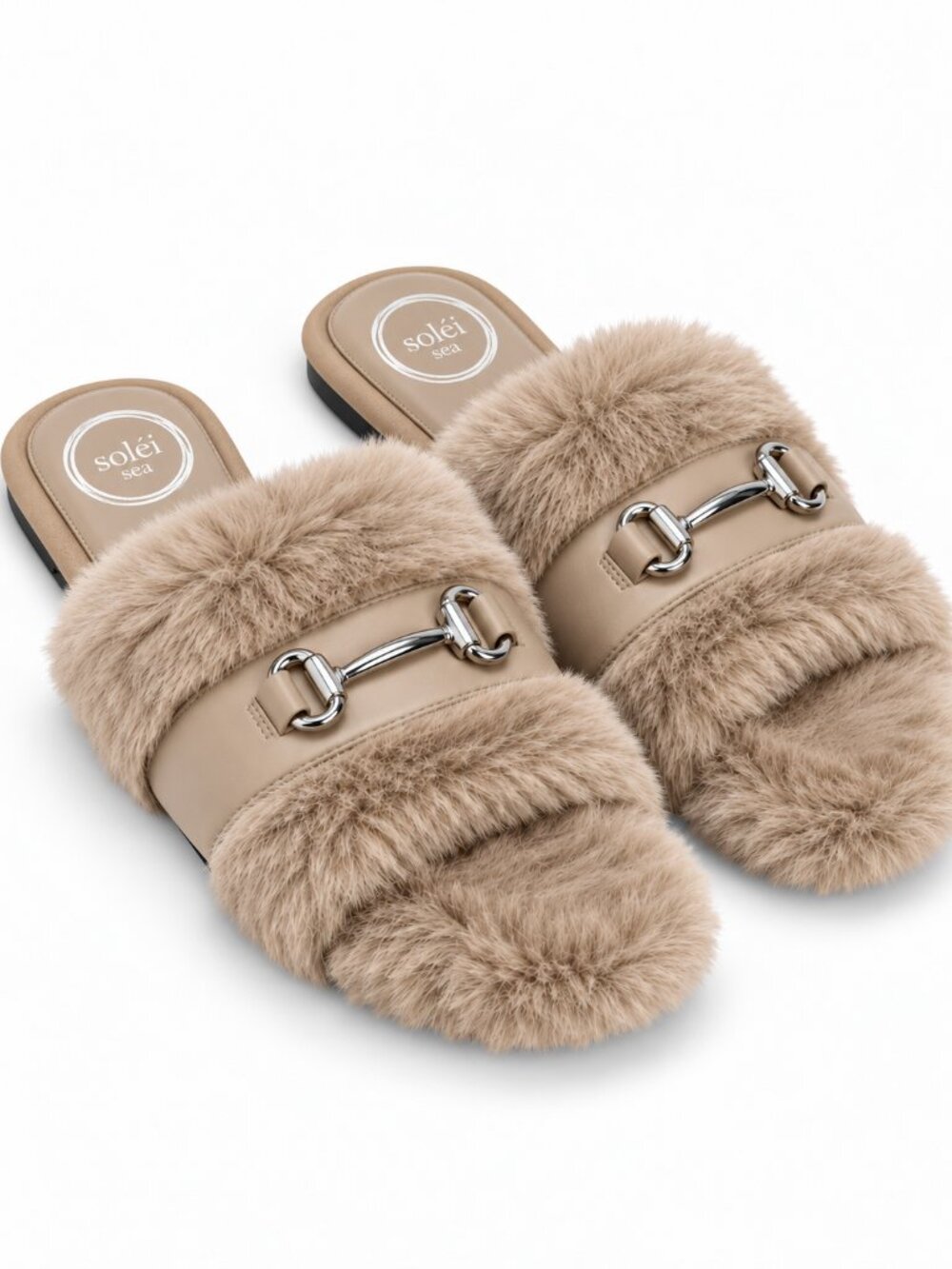 Solei Sea Hanni Slide Slippers with Gold Horsebit Mink Light Grey Sz.9